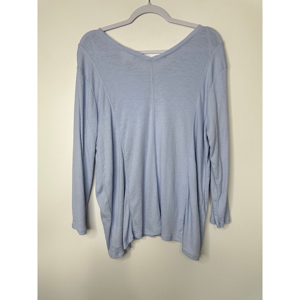 J Jill Pima Cotton V-Neck Long Sleeve Top Womens‎ Size L Light Blue Slub Knit